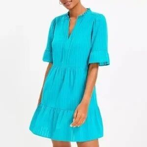 LOFT Ruffle Tie Neck Tiered Swing Dress